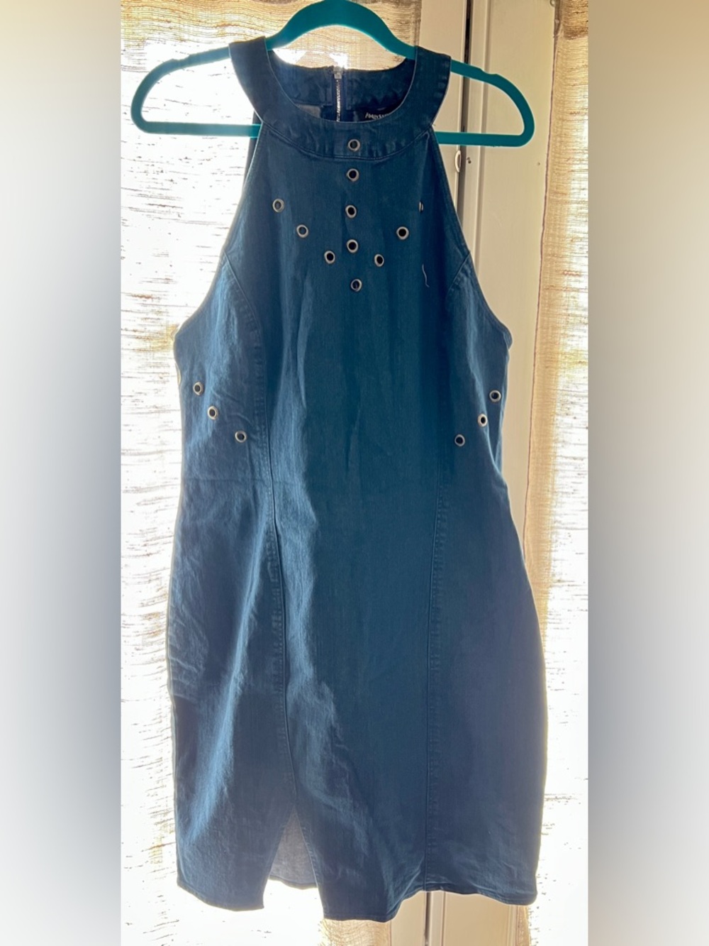 Ashley Stewart Navy Eyelet-Accented Halter Dress